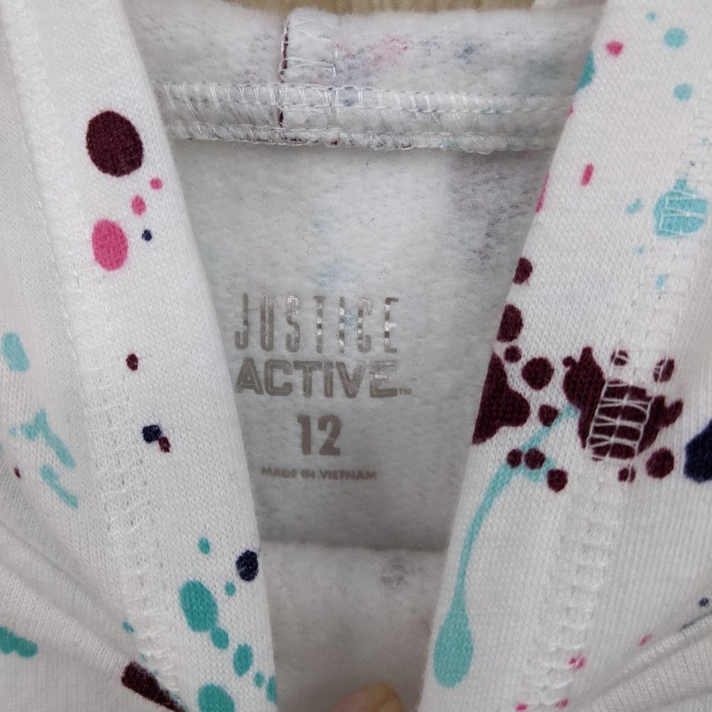 JUSTICE White Paint Splattered Drawstring Hem Hoodie Sz 12 Soft Cozy - Picture 4 of 8